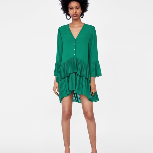 Zara | Dresses | Zara Nwt Contrasting Pleated Blouse Mini Dress | Poshmark